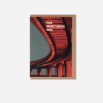 The Mancunian Way greeting card by The Sculpts featuring bold red and teal architectural illustration of Manchester flyover on kraft envelope