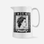 White bone china Platinum Jubilee Milk Jug with black stamp design showing profile portrait and EIIR cypher