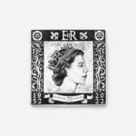 Platinum Jubilee tile flat view showing Queen Elizabeth II side profile with crown in black and white ceramic by The Sculpts