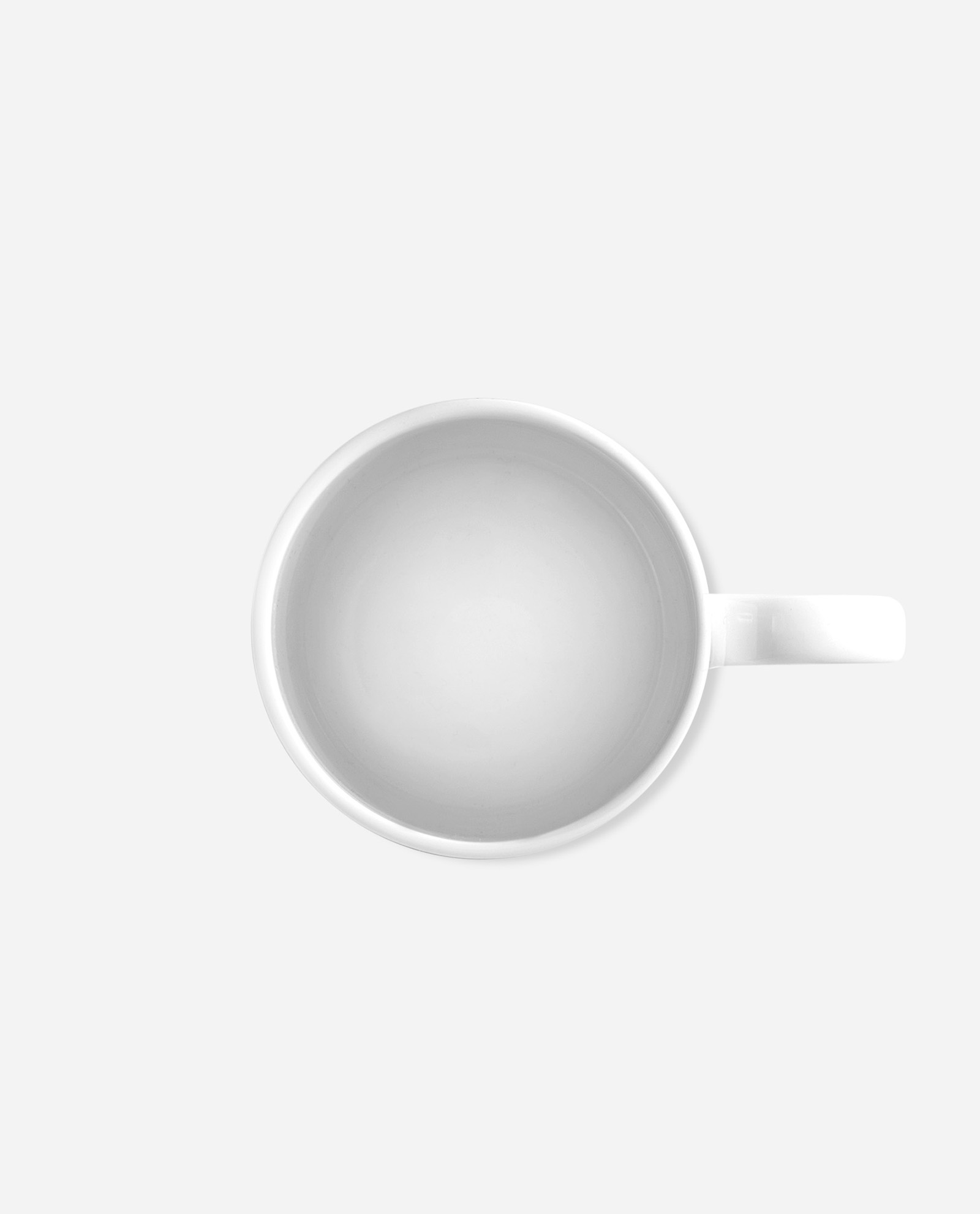 Top-down view inside white bone china coffee mug showing clean interior and rim of Manchester Bee Mug