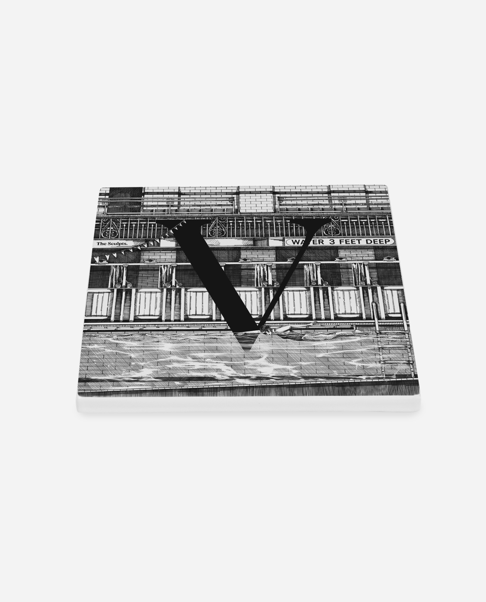 Victoria Baths ceramic tile V by The Sculpts shown at an angle displaying depth and ceramic texture with white edges