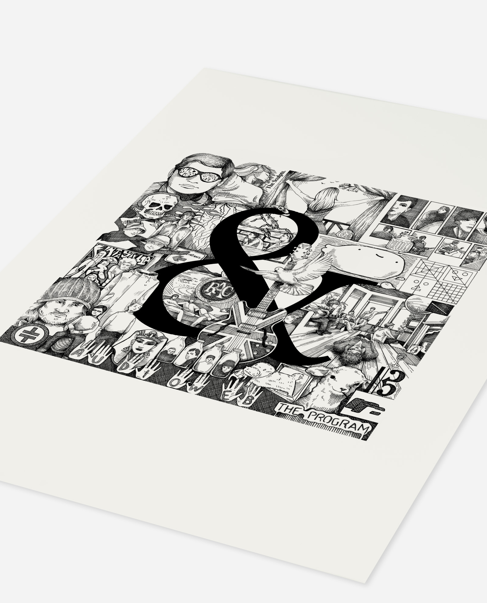 Angled view of Manchester 90s bands art print showing depth and texture of 310gsm Hahnemühle Silk Baryta paper stock