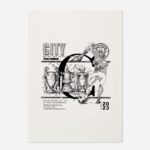 Manchester City treble print front view in monochrome design featuring three trophy illustrations and 2023 text