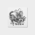 Year of the Dragon tile 2024 by The Sculpts showing intricate pen and ink dragon illustration on white ceramic square