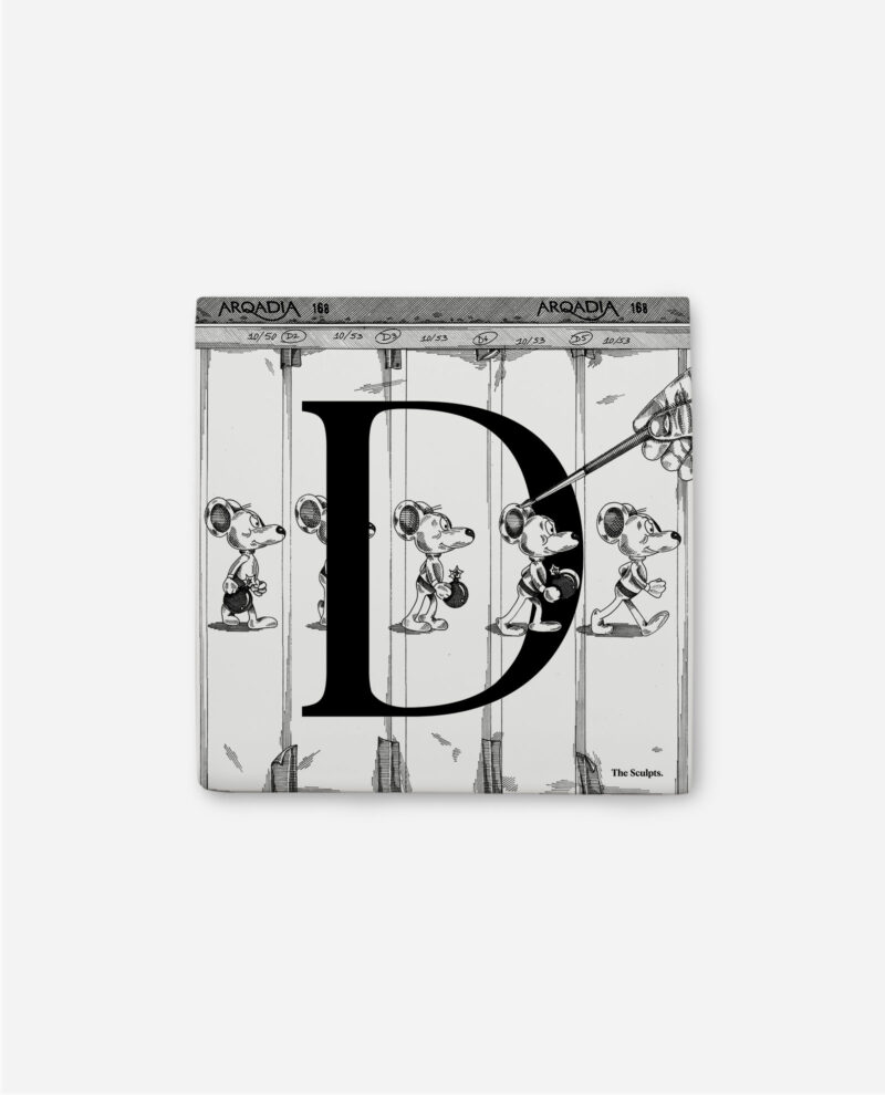 Danger Mouse ceramic tile Letter D by The Sculpts with vintage Arcadia animation frames and bold black typography on white glazed surface