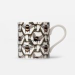 Honeycomb Bee Mug front view showing bumblebees with peach stripes and grey foliage pattern on white cylindrical mug