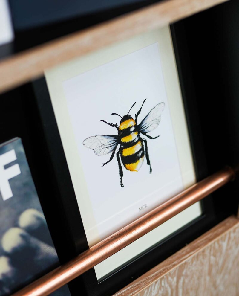 Framed Rendered Bee A4 on stand